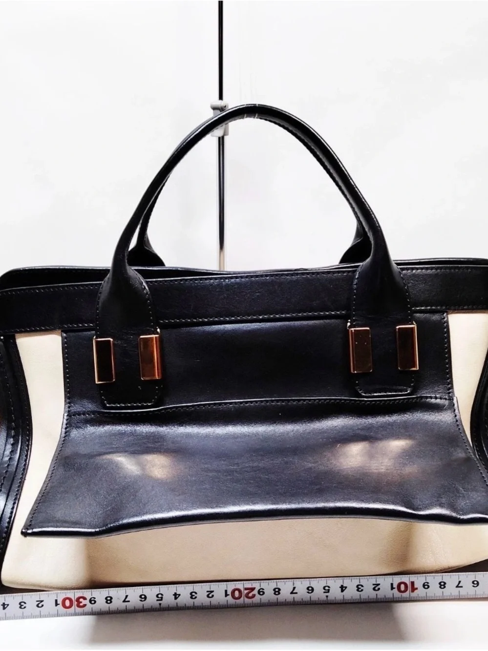 Chloe Alice Two-Tone Black and Cream Structured Satchel with Top Handles